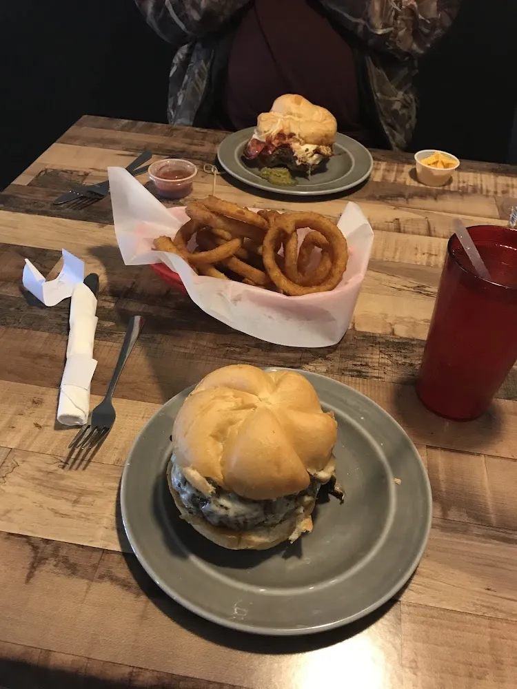 Mushroom Swiss Burger Onion Rings