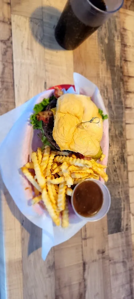 The Works Burger with Fries and Gravy
